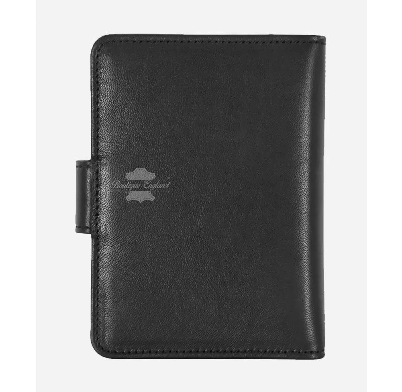 Black Leather Passport Holder Bifold Credit Card Money Holder RFID protected