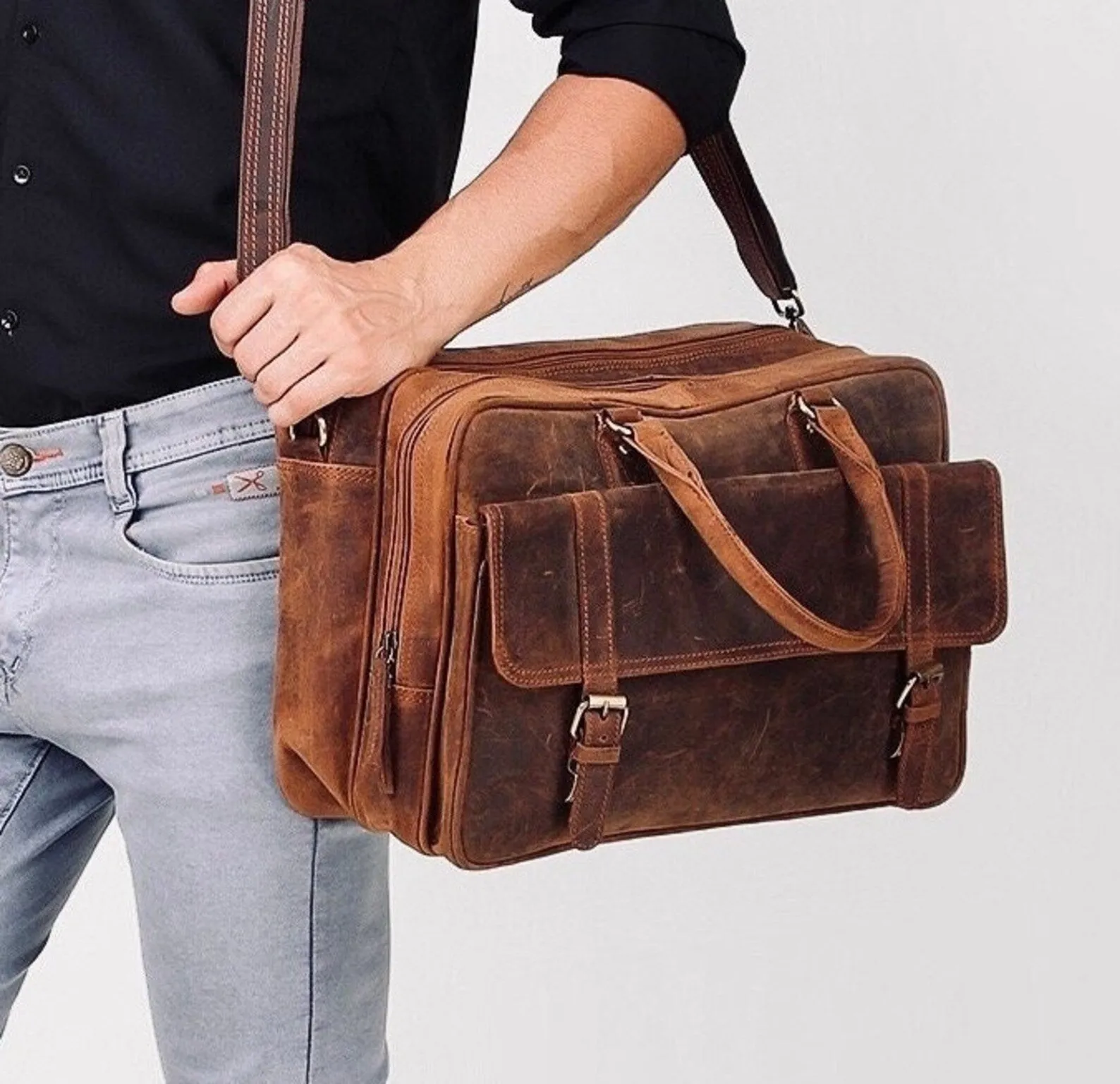 Full Grain Cowhide Leather Messenger Bag