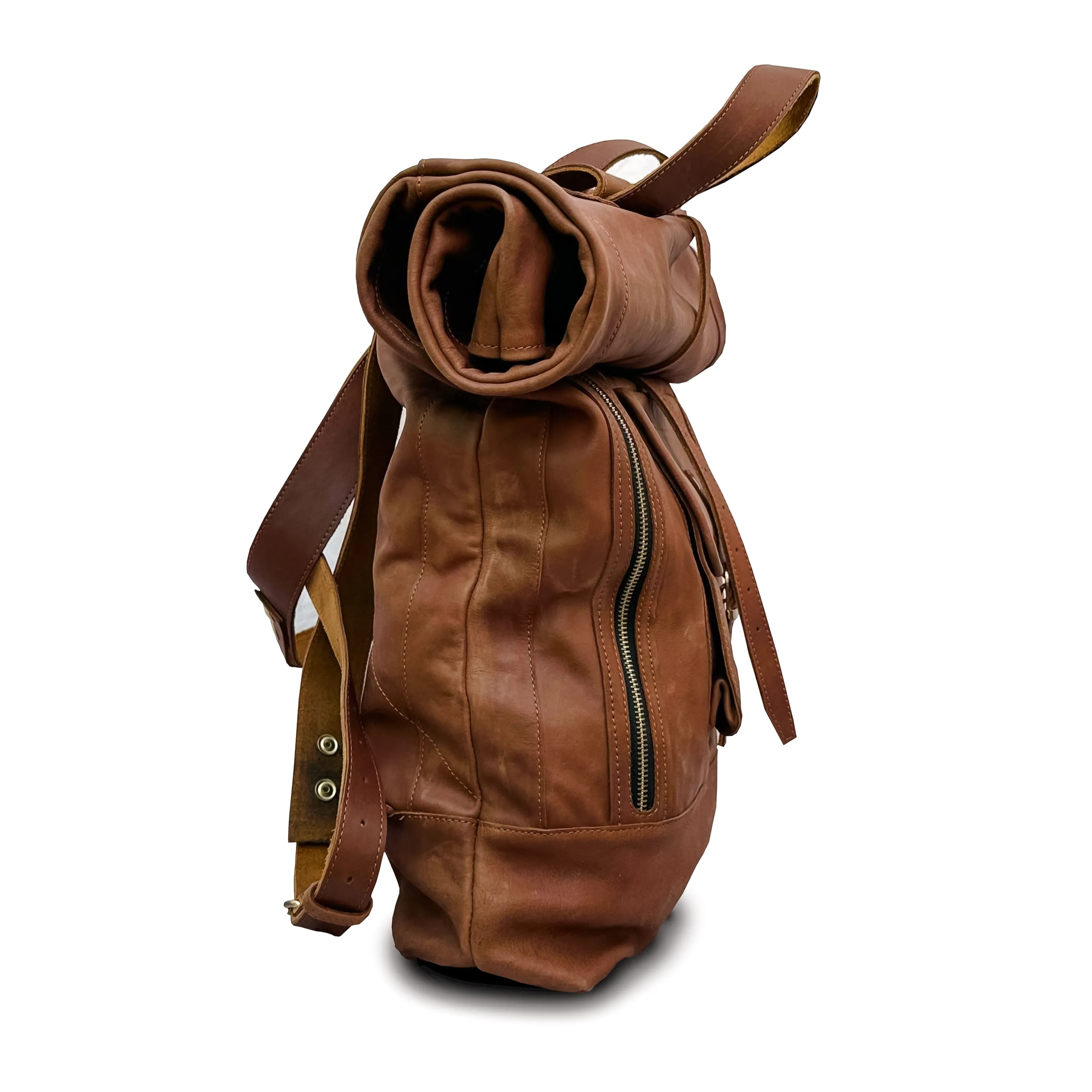 Men's Full Grain Vegetable Tanned Leather Travel Backpack