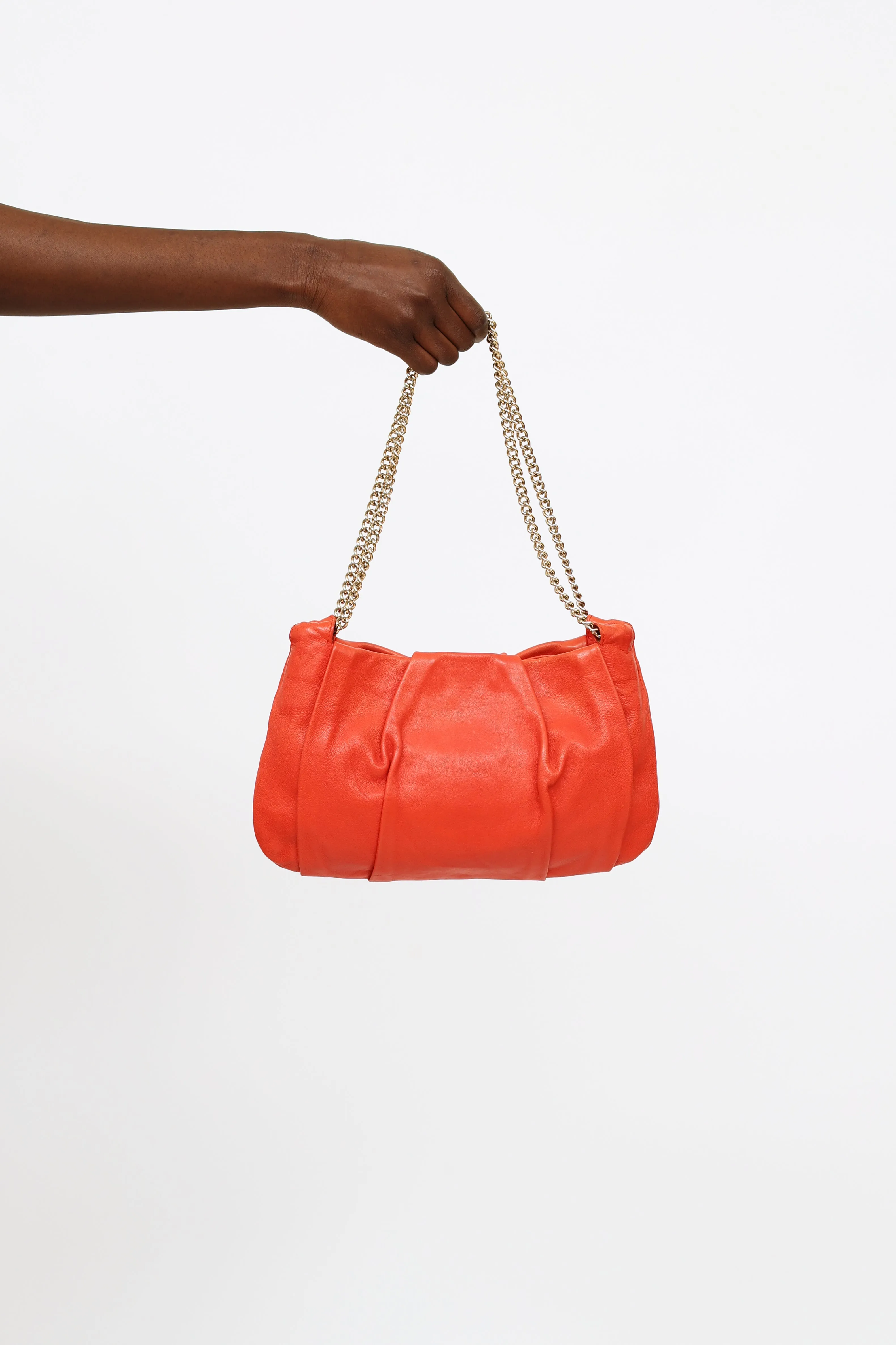 Orange Leather Chain Shoulder Bag