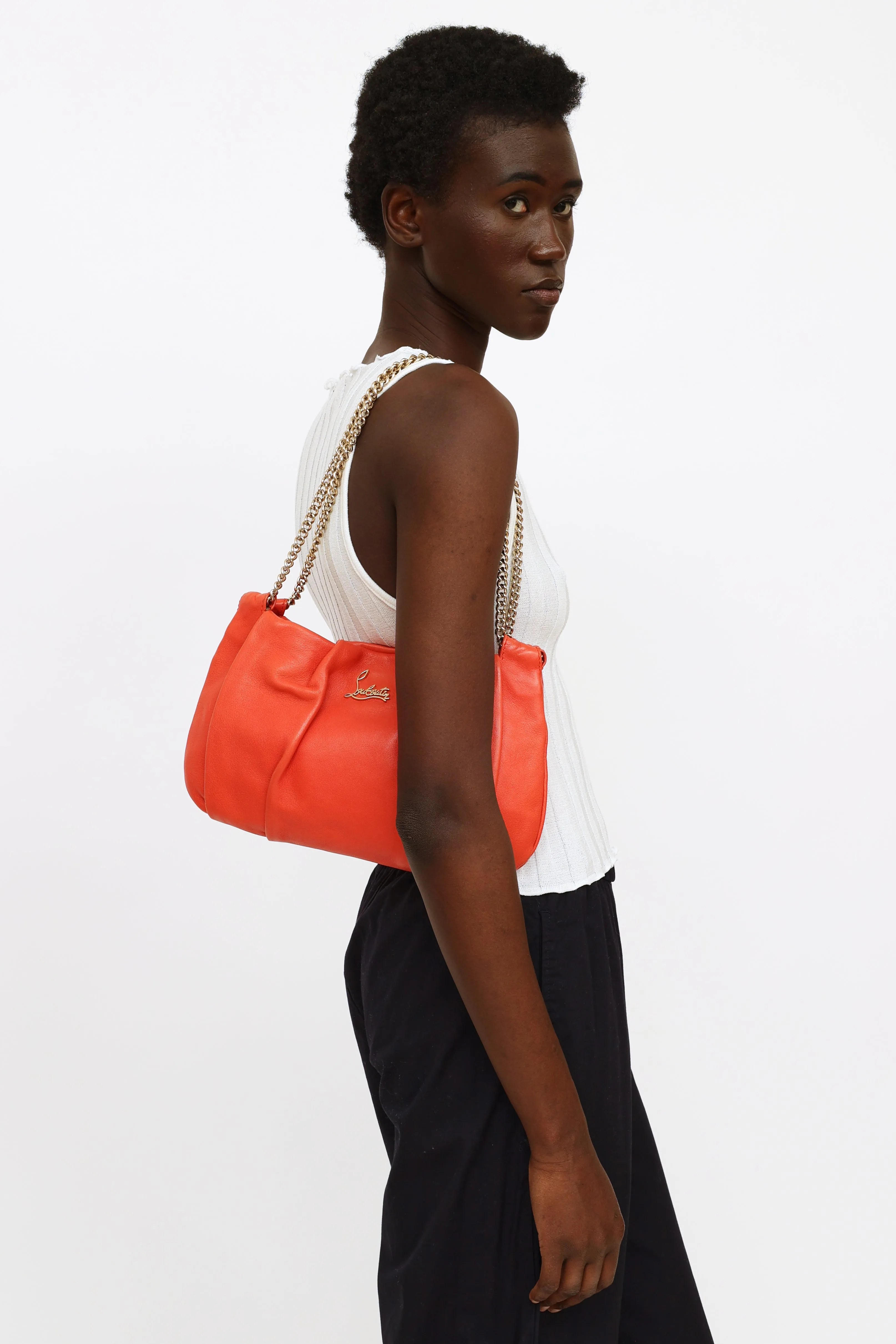 Orange Leather Chain Shoulder Bag