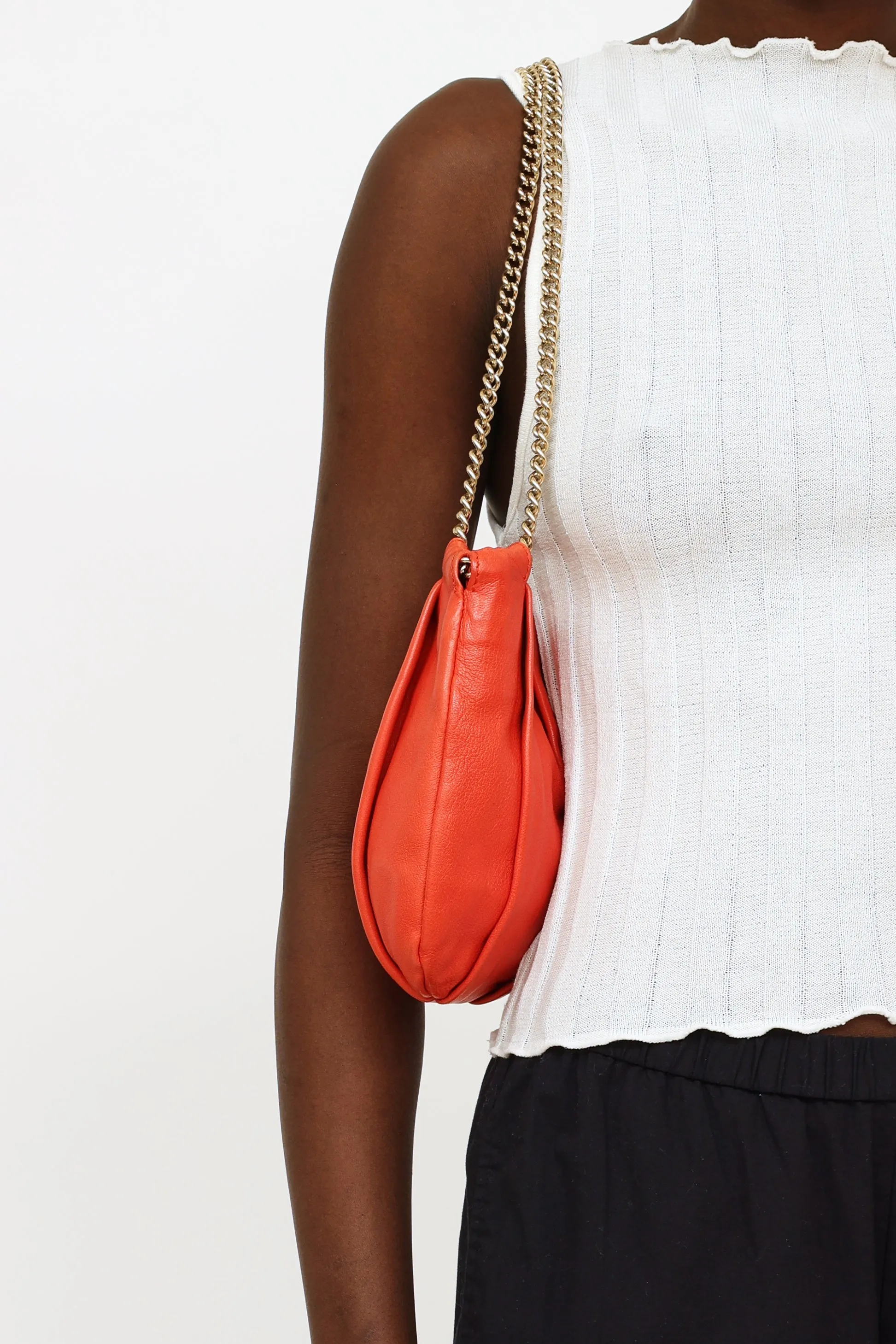Orange Leather Chain Shoulder Bag