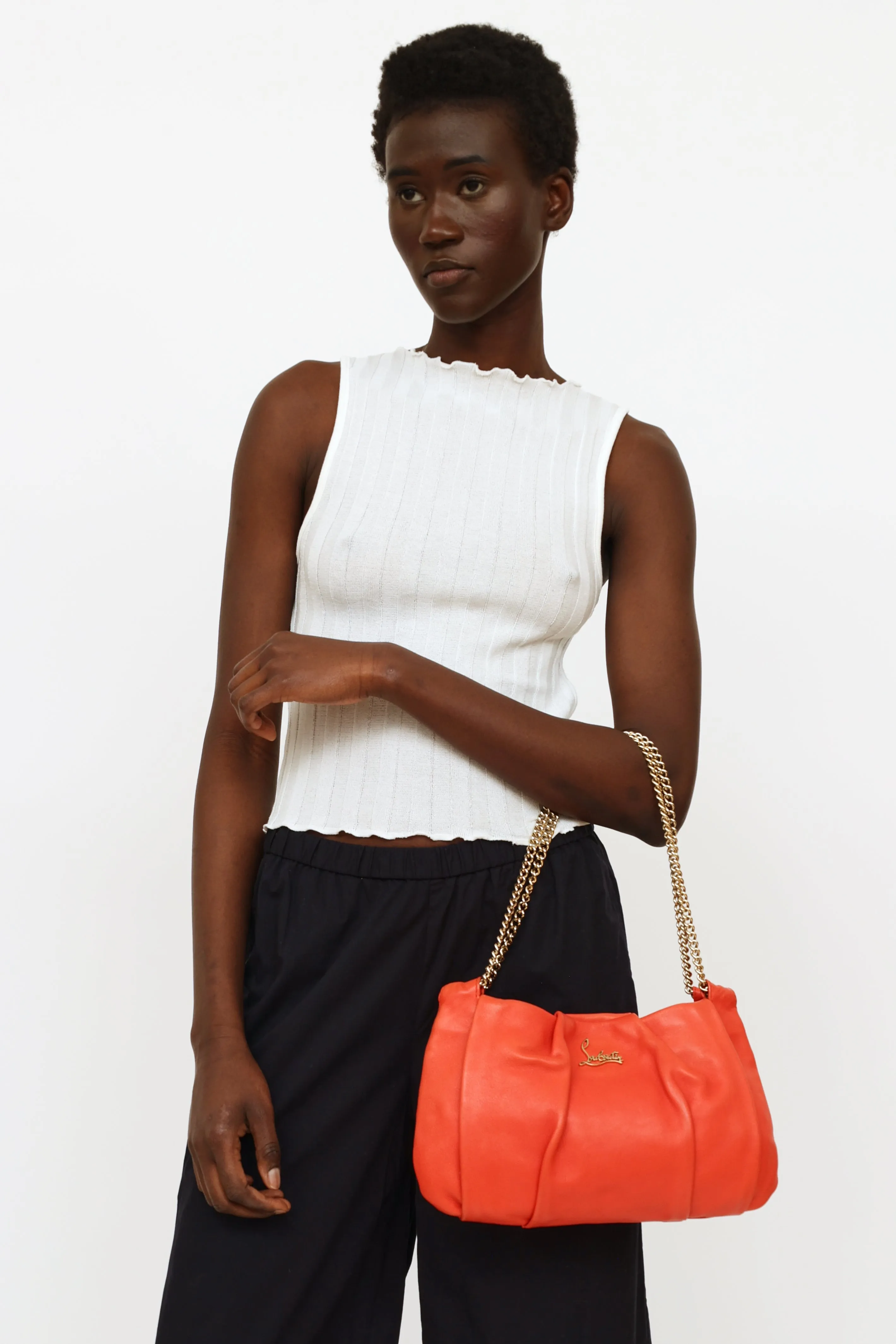 Orange Leather Chain Shoulder Bag