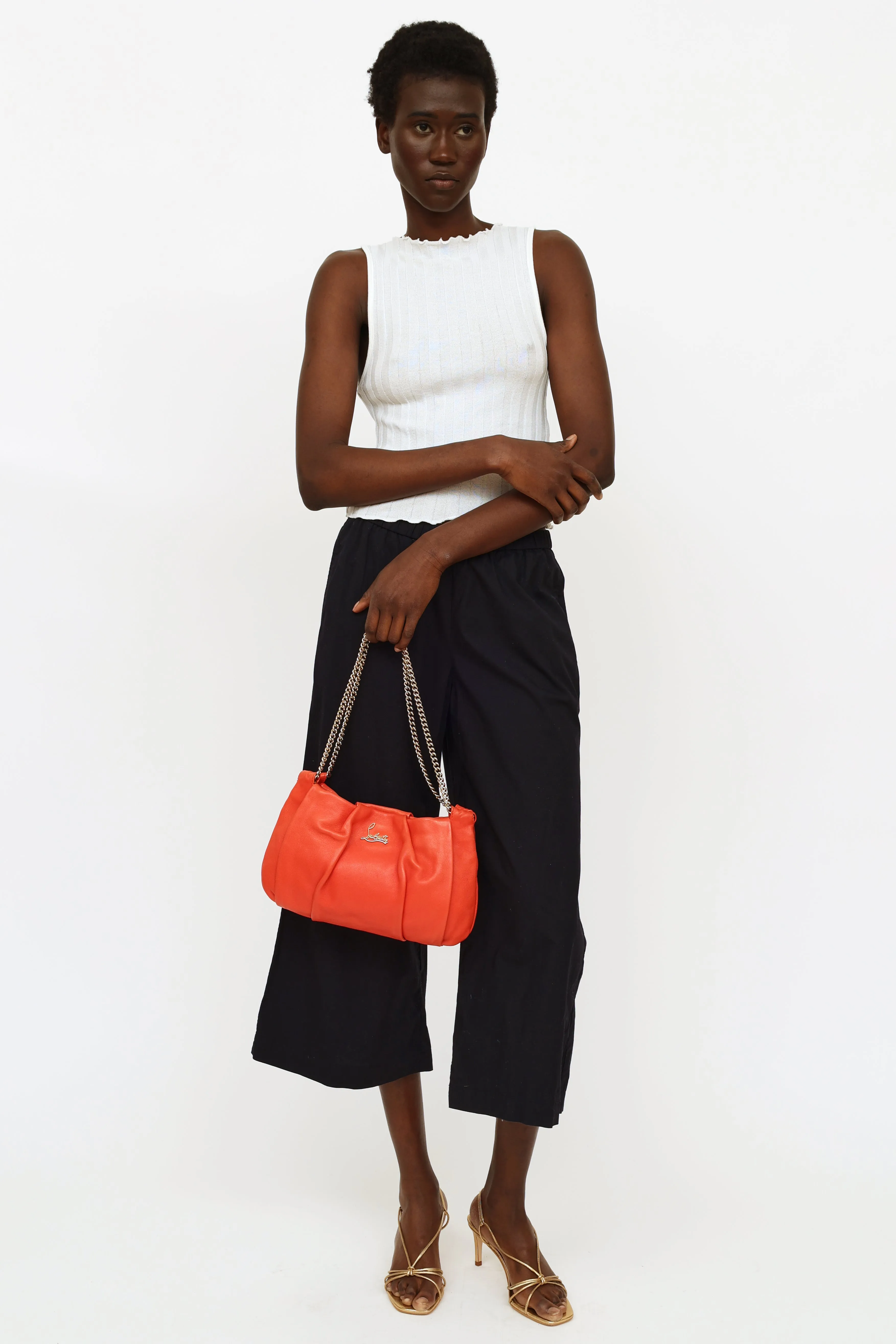 Orange Leather Chain Shoulder Bag