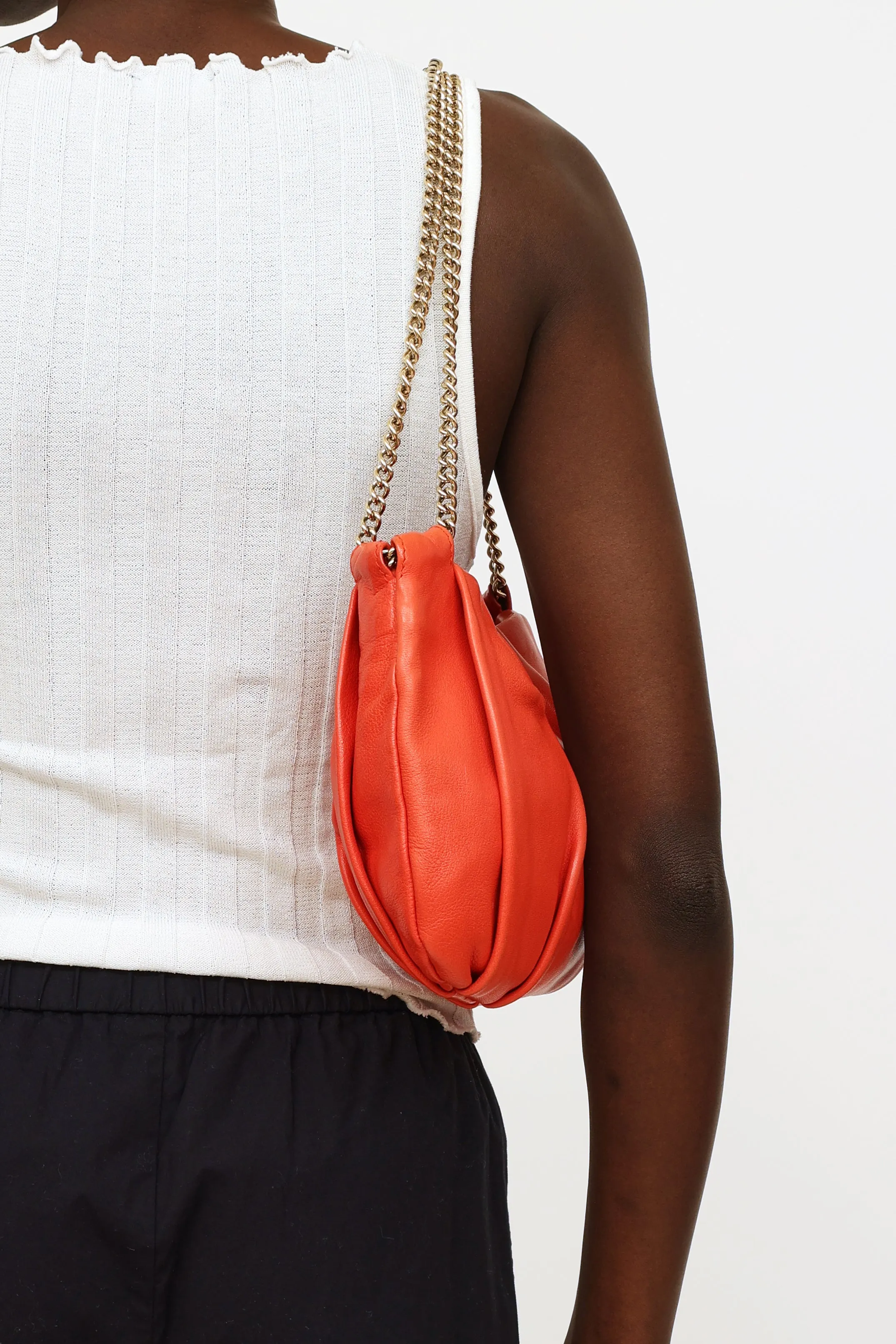 Orange Leather Chain Shoulder Bag
