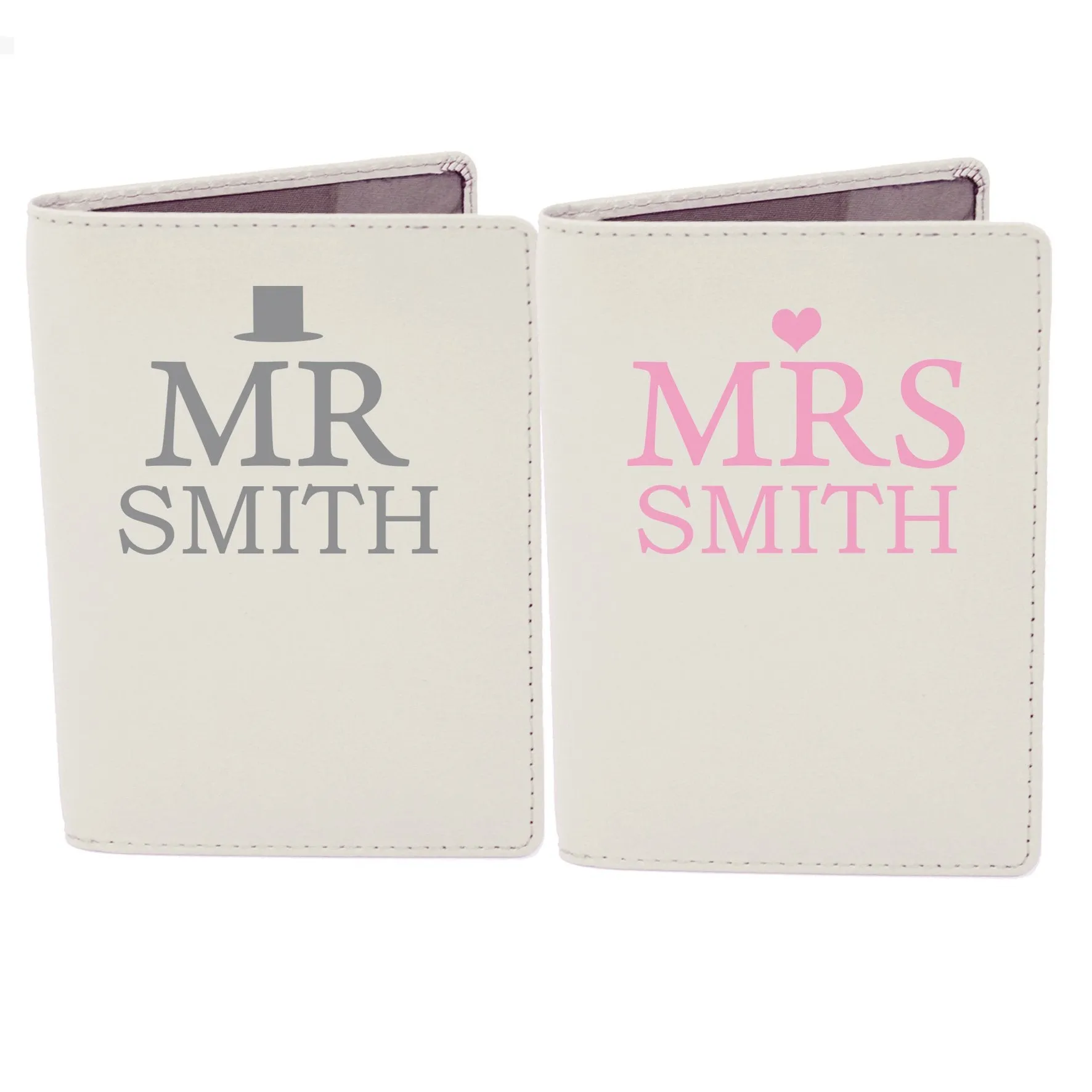 Personalised Mr & Mrs Top Hat Cream Passport Holders
