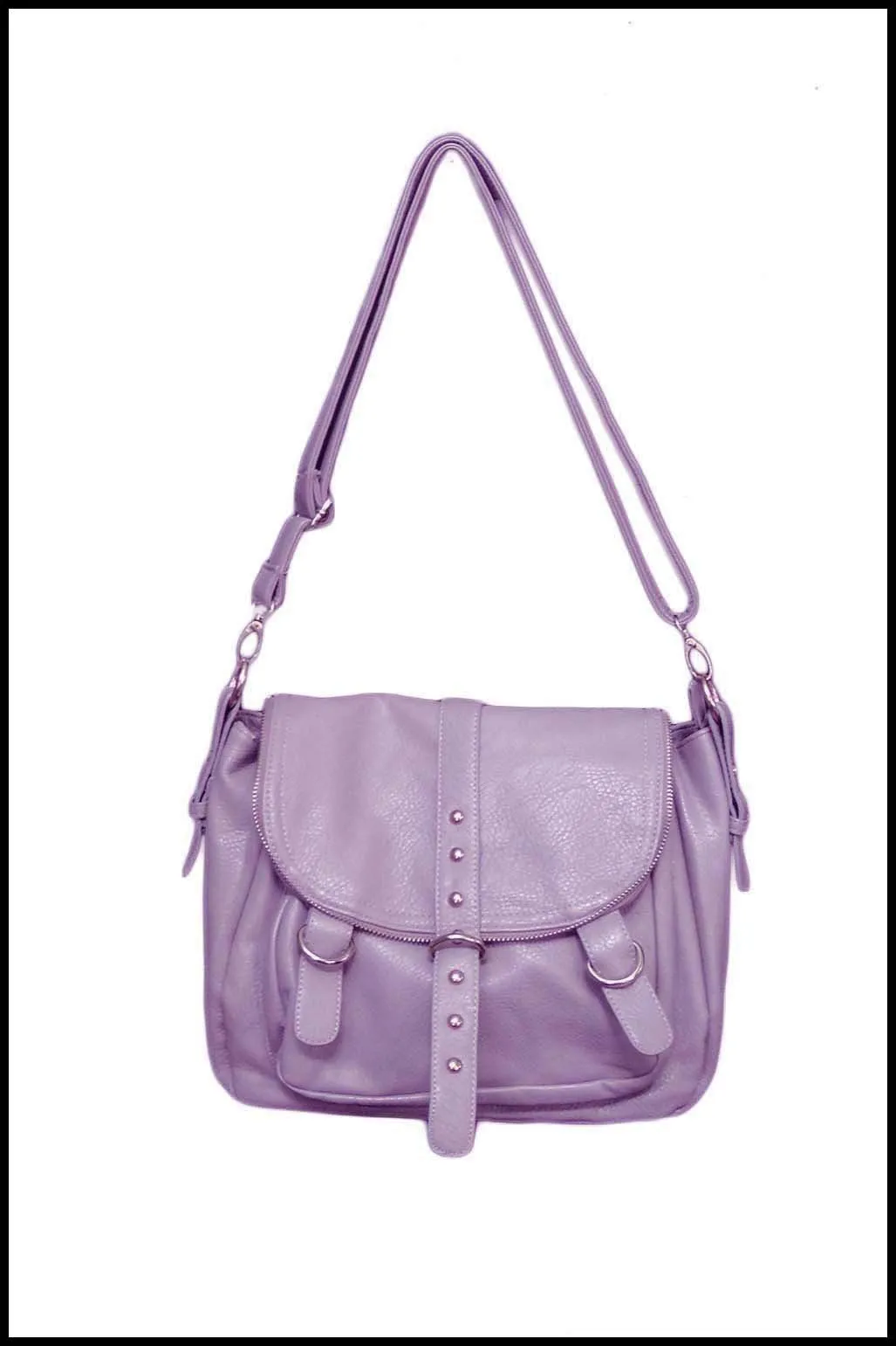 Soft Buckled Zippered Messenger Bag