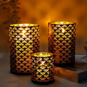 Vintage 3Pcs Fan Pattern Metal Candle Holder for Home Decor, Wedding Or Party Garden